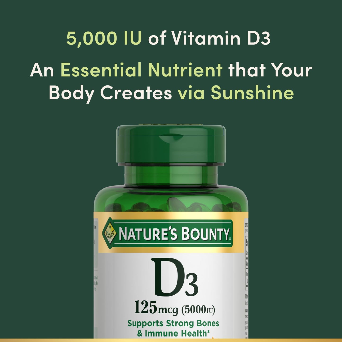 Nature's Bounty Vitamin D3, Immune Support, 125 mcg (5000iu), Rapid Release Softgels, 240 Ct (package may differ)