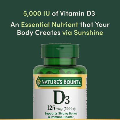 Nature's Bounty Vitamin D3, Immune Support, 125 mcg (5000iu), Rapid Release Softgels, 240 Ct (package may differ)