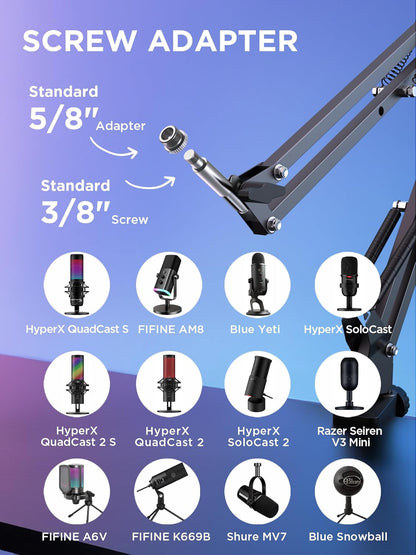 InnoGear Boom Arm Microphone Mic Stand for Blue Yeti Fifine HyperX, Black