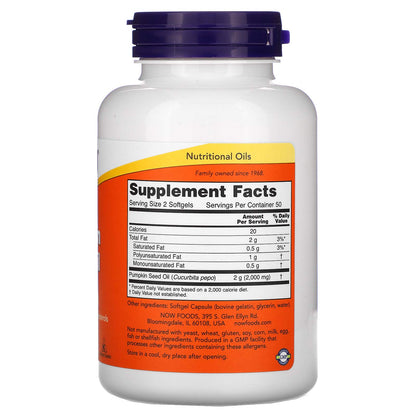 NOW Supplements, Pumpkin Seed Oil 1000 mg, Cold Pressed, 200 Softgels