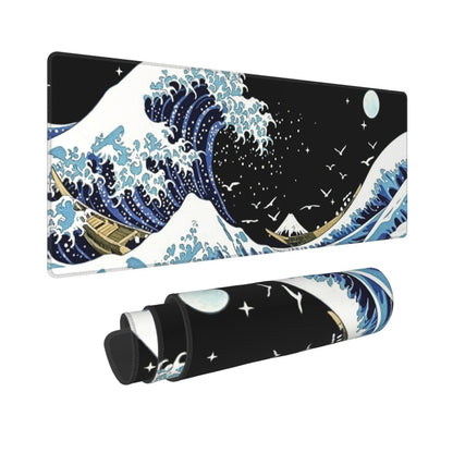 Gaming Mouse Pad, Large Black and Green Line Topographic Mousepad Laptop, Extended Mouse Mat, Long XL Waterproof Keyboard Pads, Big Non-Slip Mousepads for Game Office Home, 31.5 x 11.8 in