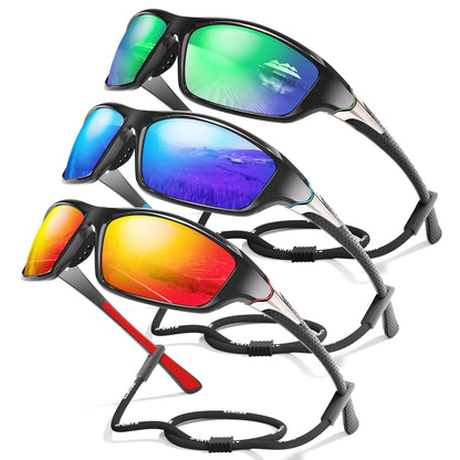 3 Pack Polarized Sports Sunglasses for Men, Mens Sunglasses Wrap Around UV400 Protection for Cycling Fishing Driving