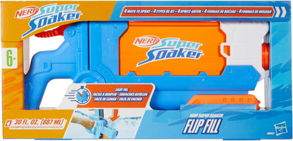 Nerf Super Soaker Flip Fill Water Blaster, 4 Spray Styles, Fast Fill, 30 Fluid Ounce Tank, Water Toys for 6 Year Old Boys & Girls & Up