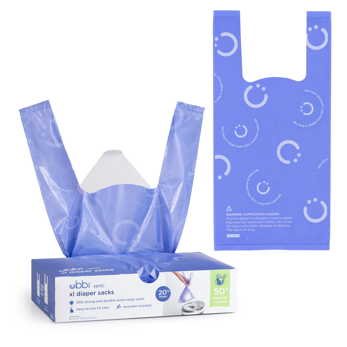Ubbi Disposable Baby Diaper Sacks, Lavender Scented, 200 Count