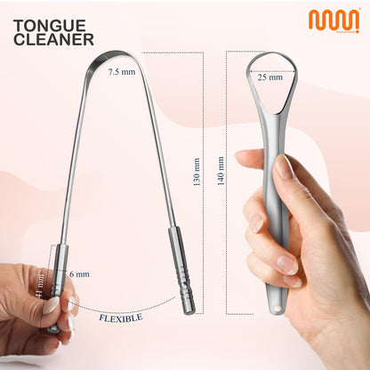 MasterMedi Tongue Scraper for Adults with Multicolor Travel Cases (2 Pack), 100% Stainless Steel, Reduce Bad Breath, Tongue Scrubber, Easy to Use, Tongue Cleaner for Oral Care & Hygiene