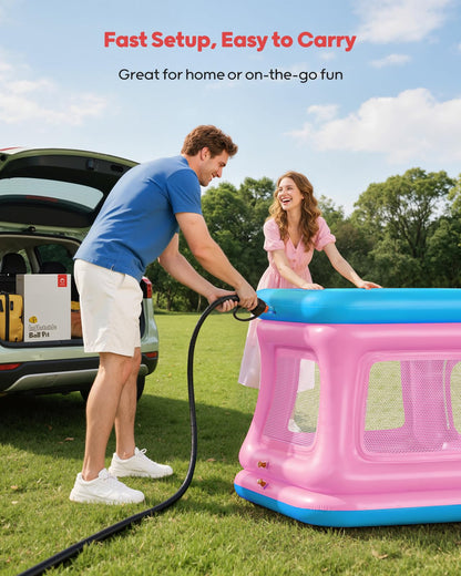 QPAU 3-in-1 Inflatable Bounce House with Pump for Toddlers 1-3