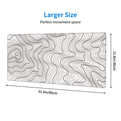 Gaming Mouse Pad, Large Black and Green Line Topographic Mousepad Laptop, Extended Mouse Mat, Long XL Waterproof Keyboard Pads, Big Non-Slip Mousepads for Game Office Home, 31.5 x 11.8 in