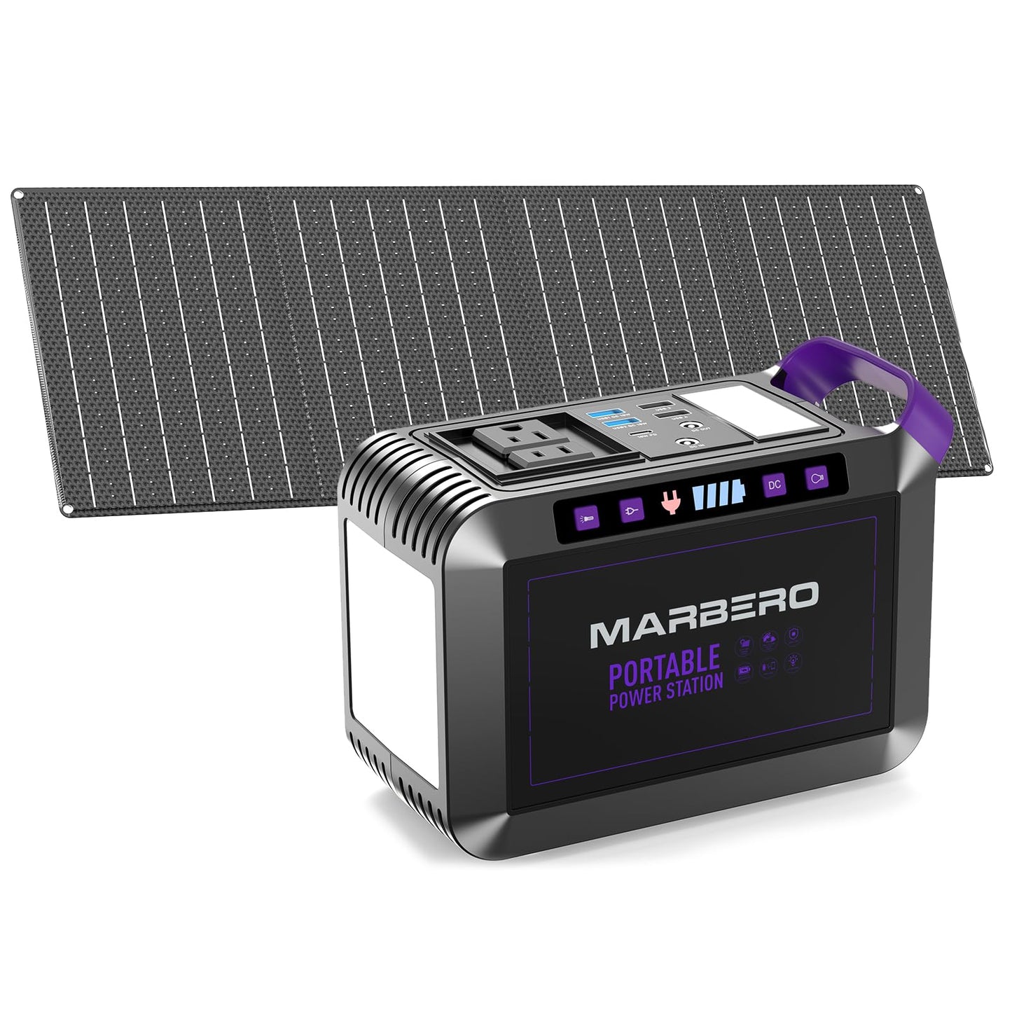 MARBERO 237Wh Solar Generator with Solar Panel Included Portable Power Station 300W Pure Sine Wave with Foldable Solar Panel 60W Set for Camping Outdoor Hiking Fishing Emergency