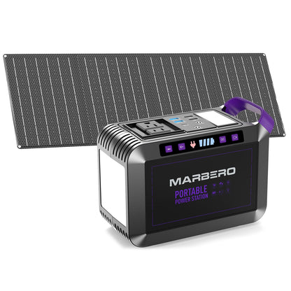 MARBERO 237Wh Solar Generator with Solar Panel Included Portable Power Station 300W Pure Sine Wave with Foldable Solar Panel 60W Set for Camping Outdoor Hiking Fishing Emergency