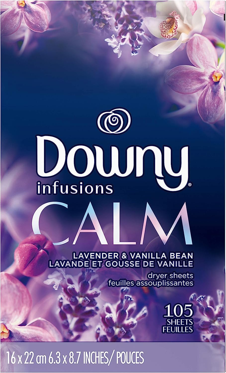 Downy CALM, Mega Dryer Sheets, Laundry Fabric Softener, Lavender and Vanilla Bean, 130 Count