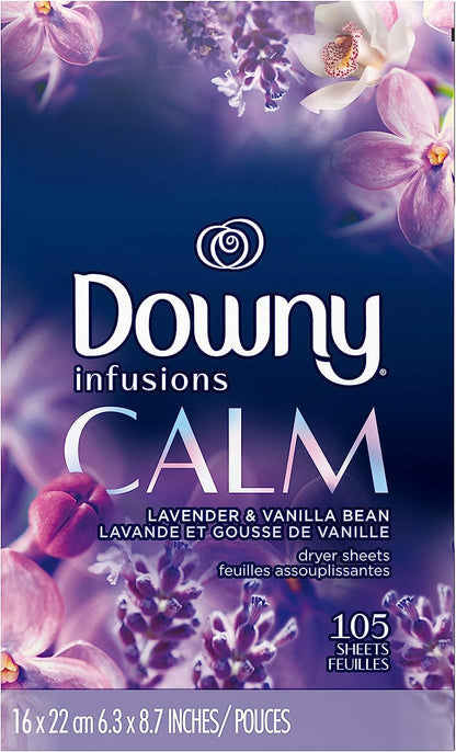 Downy CALM, Mega Dryer Sheets, Laundry Fabric Softener, Lavender and Vanilla Bean, 130 Count