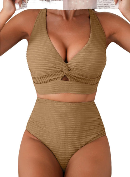 Herseas Womens Textured Bikini Sets 2 Piece Twist Front Top Sexy Swimsuits