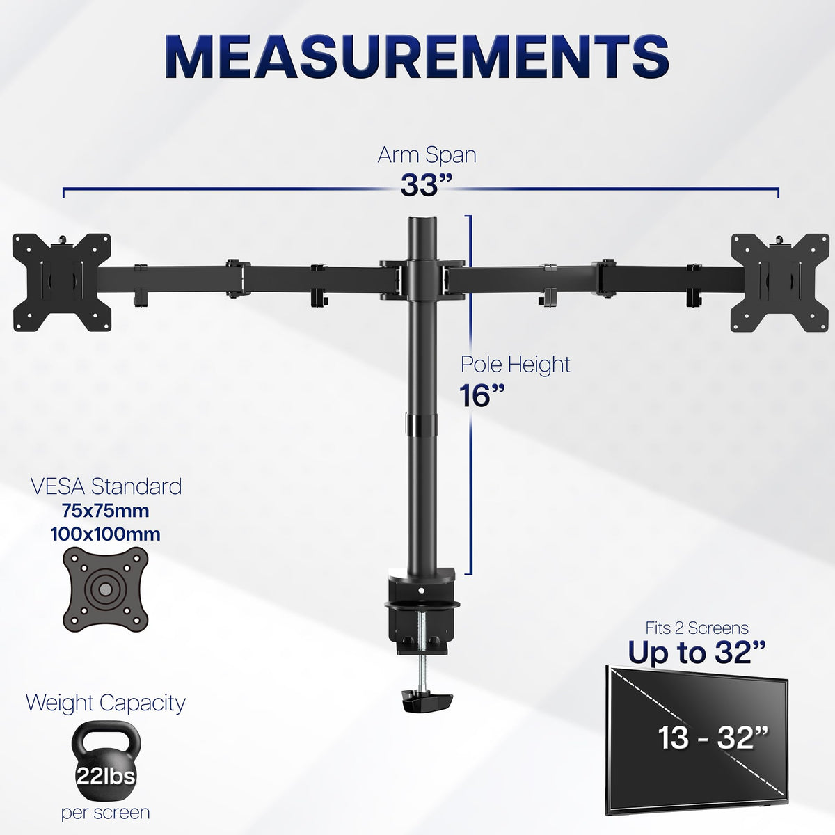 VIVO Dual Monitor Desk Mount, Holds 2 Computer Screens up to 30 inches and 22lbs Each, Heavy Duty Fully Adjustable Steel Stand with C-Clamp and Grommet, Black, STAND-V002