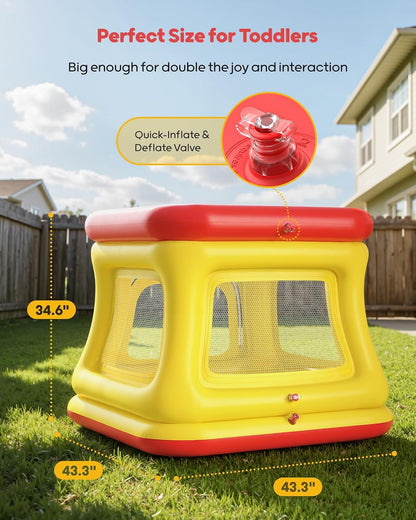 QPAU 3-in-1 Inflatable Bounce House with Pump for Toddlers 1-3