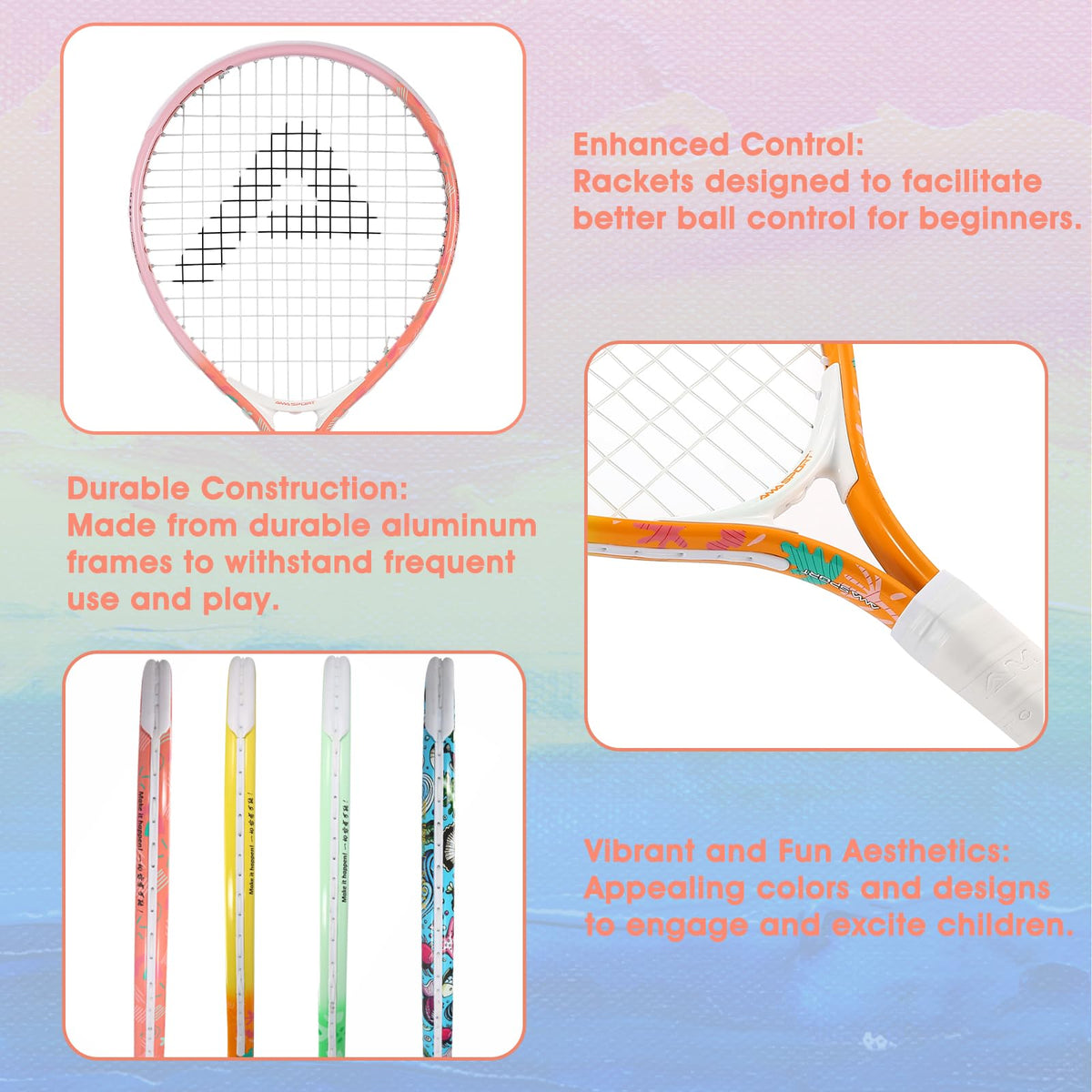 AMA SPORT Kids Tennis Racket for Junior Toddlers Starter Kit 17-25" Tennis Racquet for Girls and Boys with 420D Nylon Shoulder Strap Bag