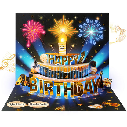 MZD8391 Pop Up Birthday Card with Music, Light, Firework For Men Women