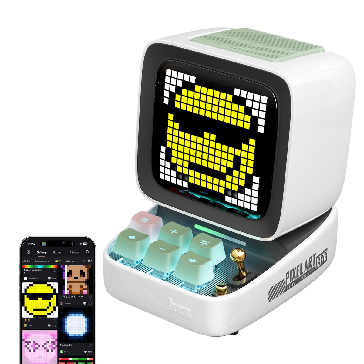 Divoom Ditoo Retro Pixel Art 15W Bluetooth Speaker,Cute Speaker with Alarm,White Noise & Mini Games,Iconic Desk Setup Speaker with 16X16 LED App Controlled Front Screen,Gifts for Anyone (Pink)