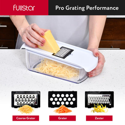 Fullstar Mandoline Slicer for Kitchen - Vegetable Chopper, Onion Potato Food Veggie Fruit Slicer and Cutter with Container, Kitchen Gadgets & Gifts, Home Essentials (10-in-1, White/Black)