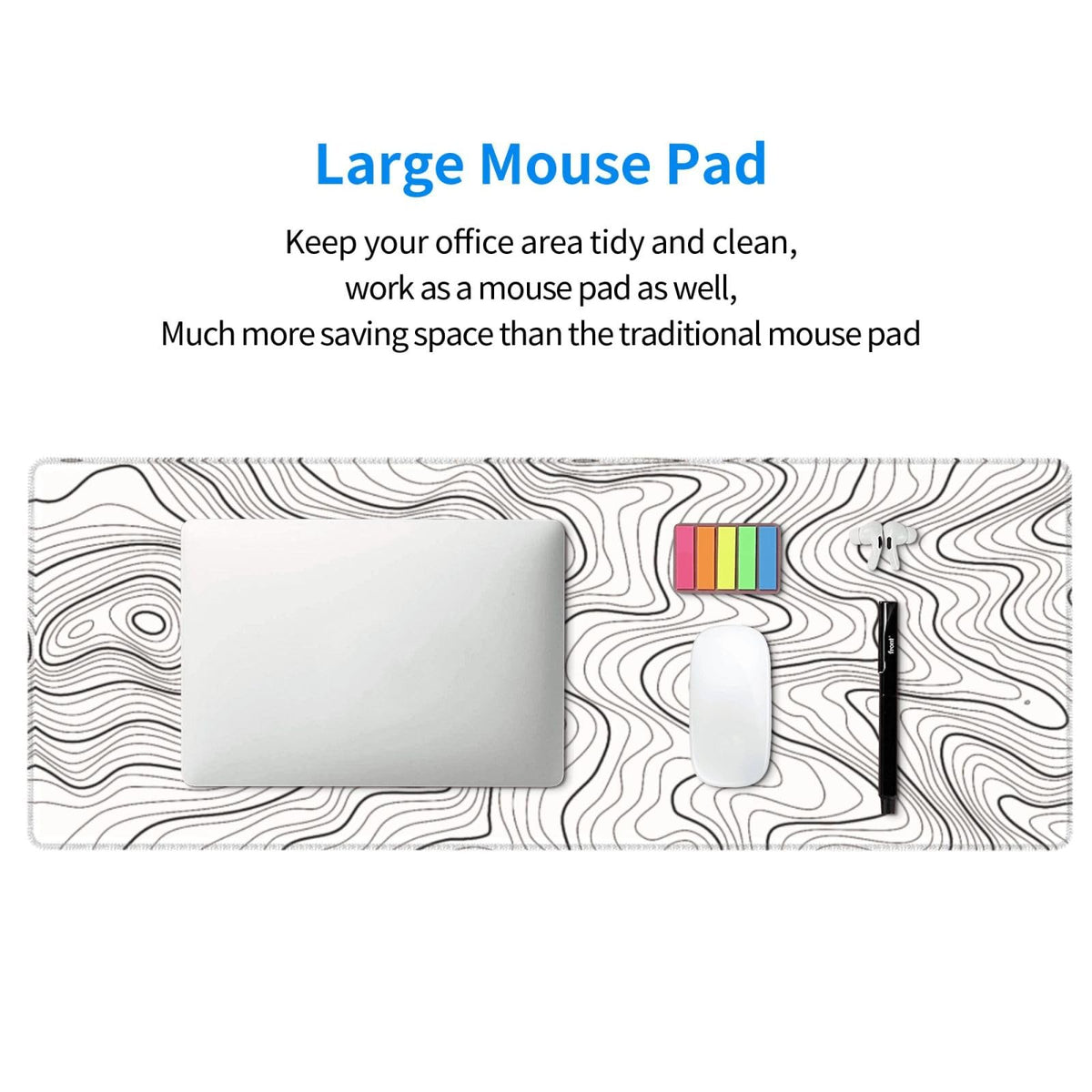 Gaming Mouse Pad, Large Black and Green Line Topographic Mousepad Laptop, Extended Mouse Mat, Long XL Waterproof Keyboard Pads, Big Non-Slip Mousepads for Game Office Home, 31.5 x 11.8 in