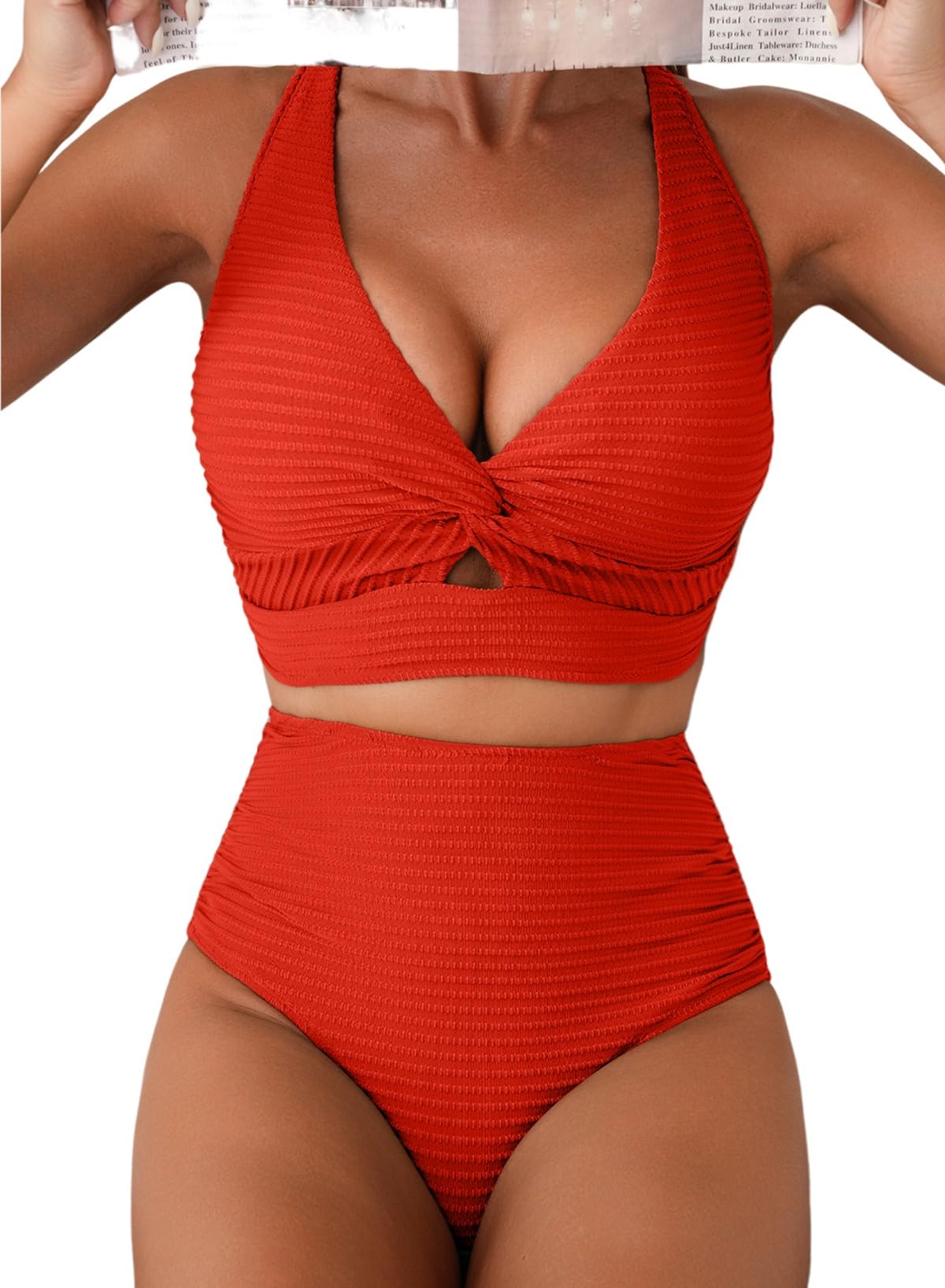 Herseas Womens Textured Bikini Sets 2 Piece Twist Front Top Sexy Swimsuits