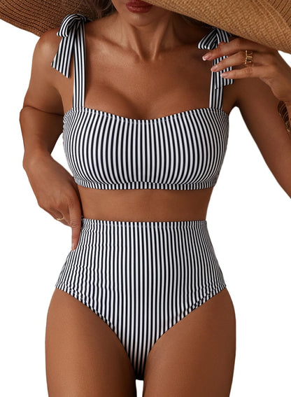 Herseas Women's Tie Shoulder Bikini Sets 2 Piece High Waisted Swimsuits