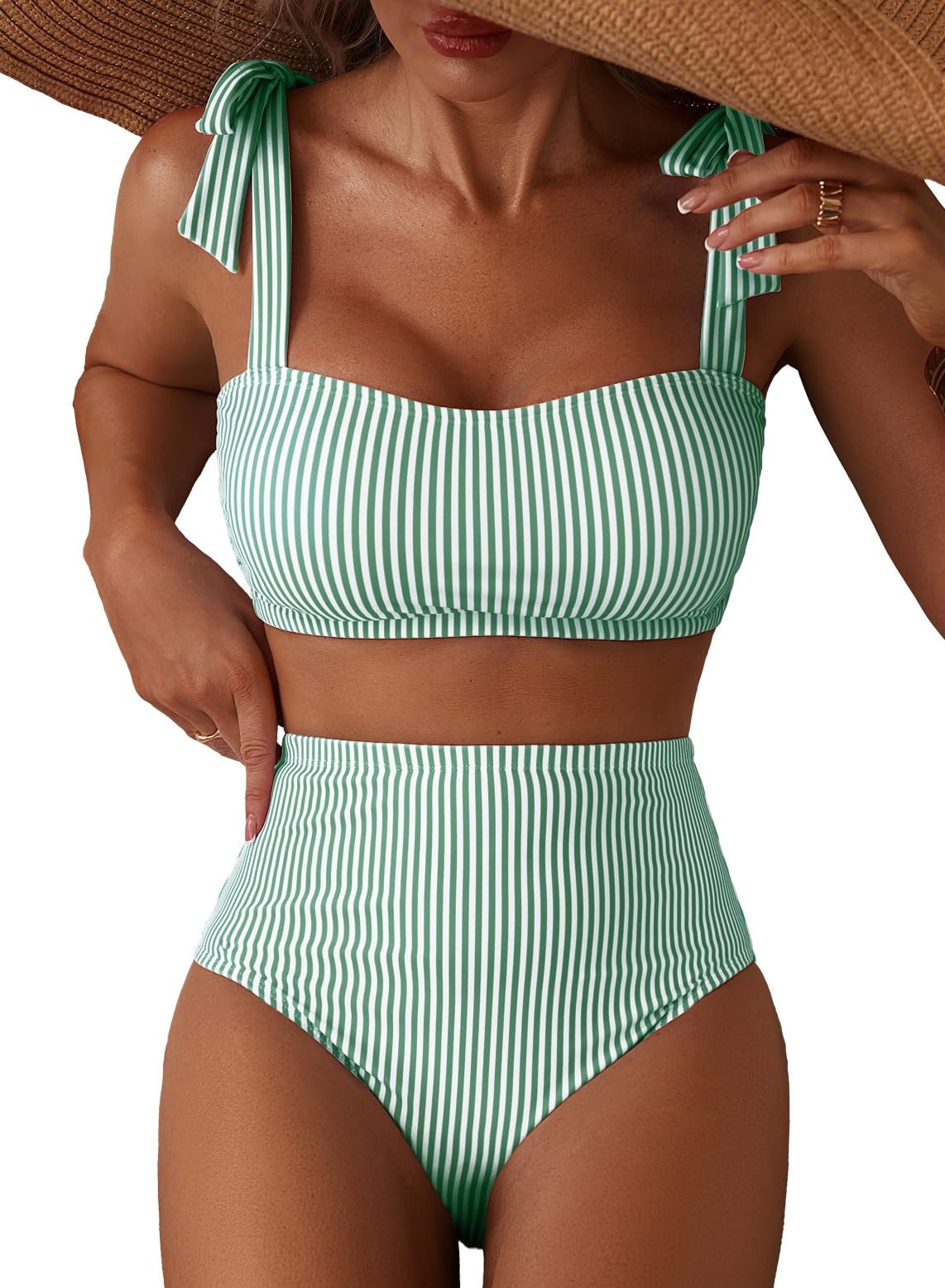 Herseas Women's Tie Shoulder Bikini Sets 2 Piece High Waisted Swimsuits