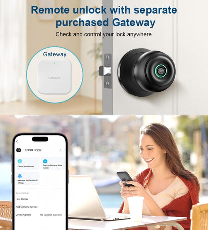 Fingerprint Door Lock, Smart Fingerprint Door Knob with Lock, Biometric Door Locks with App Control & Key, Keyless Thumbprint Entry Door Locks for Bedroom, Front Door, Home, Apartment-Silver