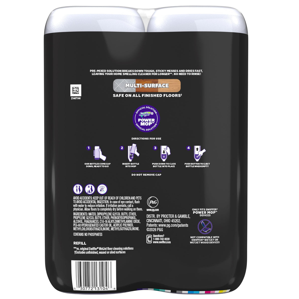 Swiffer Power Mop Refill Solution, Floor Cleaner for Mopping Tile, Vinyl, Laminate, Wood in Home, Bathroom, Kitchen, All Purpose Multi-Surface Solution for Floor Cleaning, Lavender Scent, 50.6oz