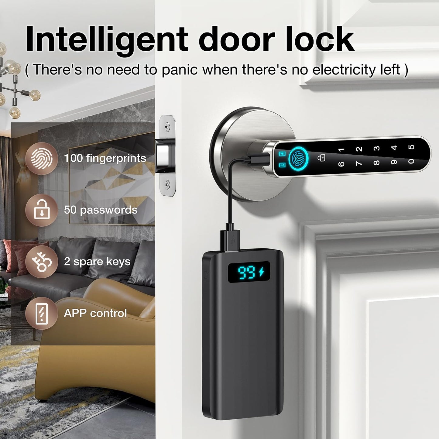 Fingerprint Door Lock- Smart Door knob,biometric Door Lock，with passcode keypad keyless Entry Door Handle，for Bedroom Home Hotel Office Apartment (Black with APP)