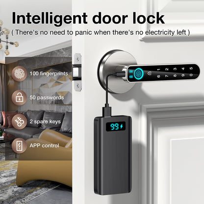 Fingerprint Door Lock- Smart Door knob,biometric Door Lock，with passcode keypad keyless Entry Door Handle，for Bedroom Home Hotel Office Apartment (Black with APP)