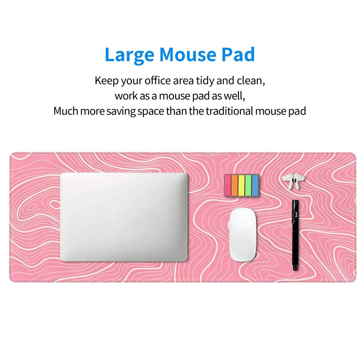 Gaming Mouse Pad, Large Black and Green Line Topographic Mousepad Laptop, Extended Mouse Mat, Long XL Waterproof Keyboard Pads, Big Non-Slip Mousepads for Game Office Home, 31.5 x 11.8 in