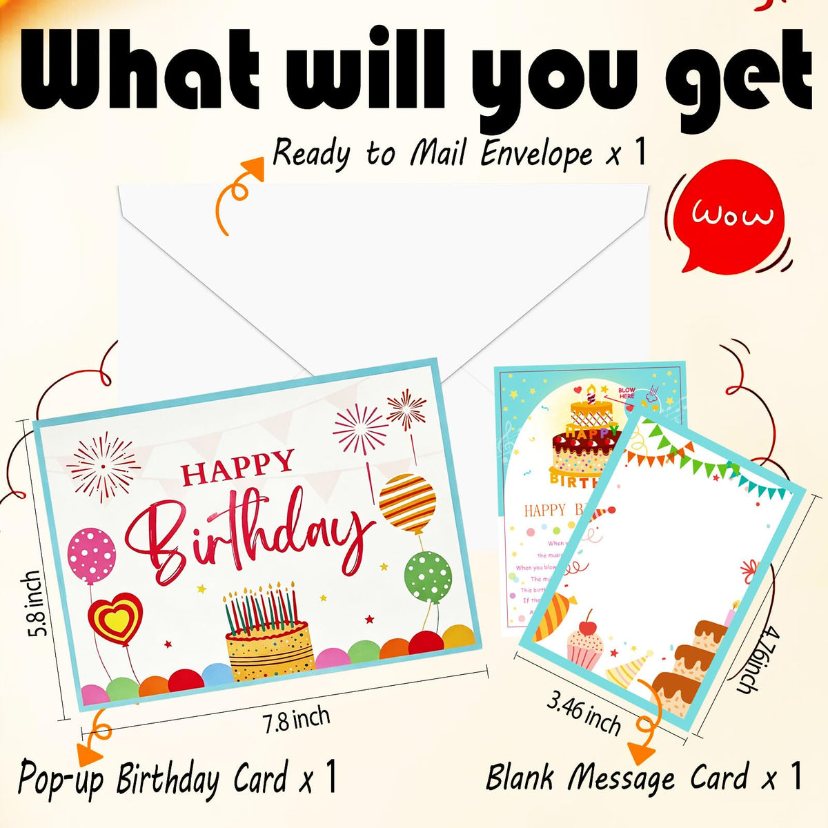 Pop Up Birthday Cards for Men, LED Light & Music Blow The Candle