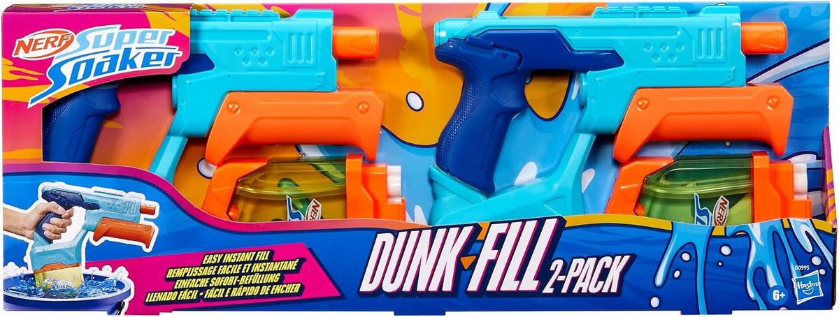 Nerf Super Soaker Dunk-Fill 2-Pack, 2 Water Blasters, Easy Instant Fill Tanks, Just Dunk & Go, 10.1 Fluid Ounce Tanks, Water Toys, Ages 6+