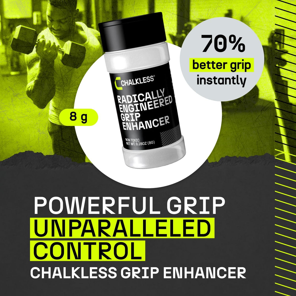 Chalkless Grip Enhancer - Premium Liquid Chalk Alternative & Less Mess Hand Chalk for Weightlifting, Powerlifting, Yoga, Gaming, Climbing, and More, Non-Toxic Long-Lasting & Reliable