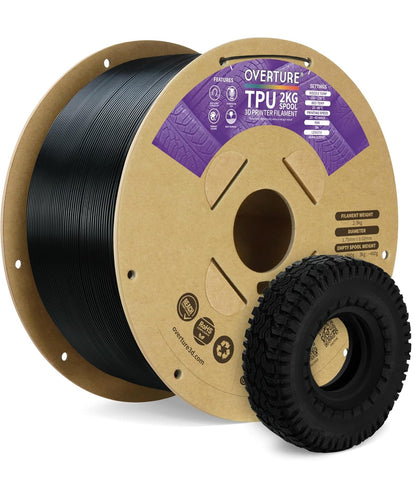 OVERTURE TPU 95A Flexible 3D Printer Filament 1.75mm, 1kg Black