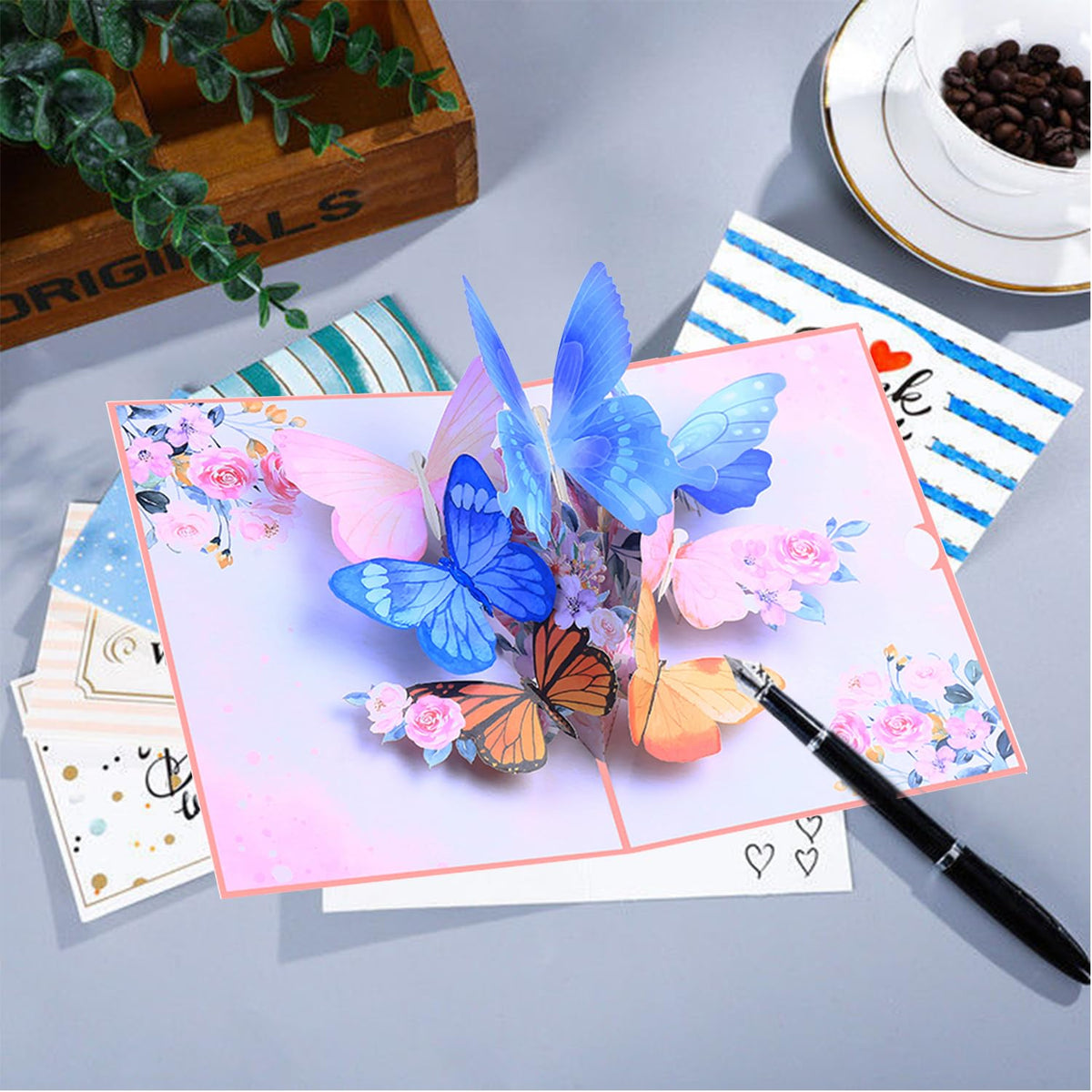 ROBBEAR Funny Happy Birthday Pop Up Card, Sweet 3D Birthday Gift Box for Adults and Kids with Envelopes, Unique Handmade Foldable Celebration Cards for Daughter, Son, Mom, Dad, Friend