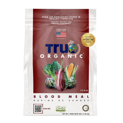 True Organic Blood Meal – High-Nitrogen Organic Fertilizer for Rapid Vegetative Growth – 3lb Bag Covers 104 Sq. Ft.