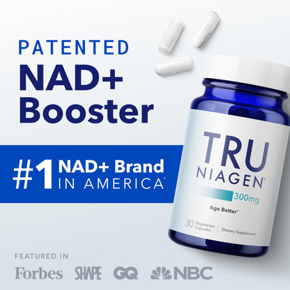 TRU NIAGEN Patented NAD+ Supplement for Anti Aging and Cell Regeneration, 300 mg Niagen, 30 Servings | Supports Cellular Energy, Brain, Muscle | Nicotinamide Riboside (NR) Take 1 Daily | 1 Bottle