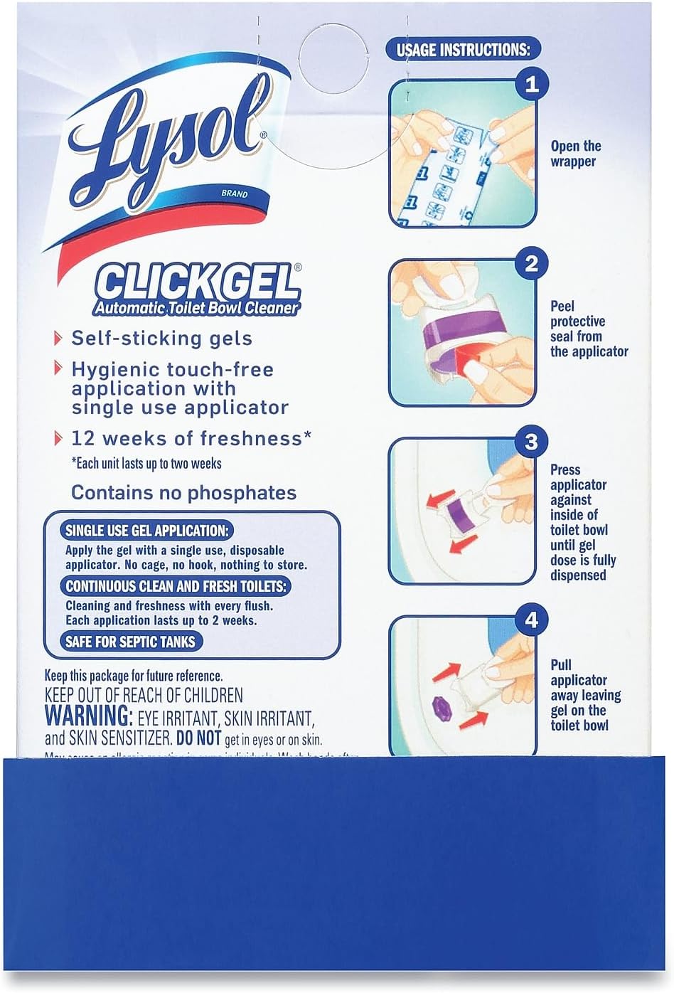 Lysol Click Gel Toilet Bowl Cleaner, Gel Stamp, Lavender, 6 Count
