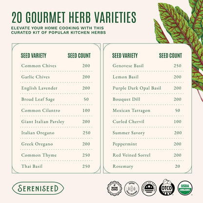 Sereniseed Certified Organic Herb Seeds 10-Pack, Culinary Garden Kit