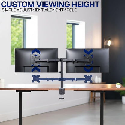 VIVO Dual Monitor Desk Mount, Holds 2 Computer Screens up to 30 inches and 22lbs Each, Heavy Duty Fully Adjustable Steel Stand with C-Clamp and Grommet, Black, STAND-V002