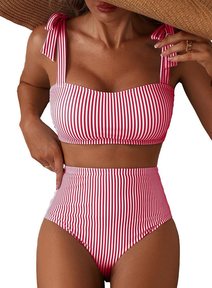 Herseas Women's Tie Shoulder Bikini Sets 2 Piece High Waisted Swimsuits