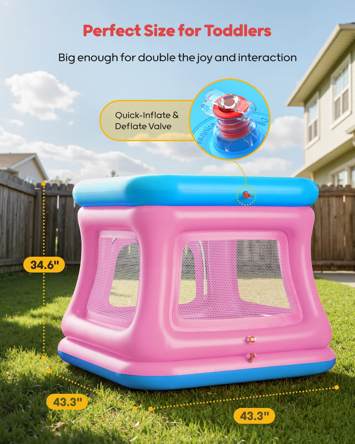 QPAU 3-in-1 Inflatable Bounce House with Pump for Toddlers 1-3