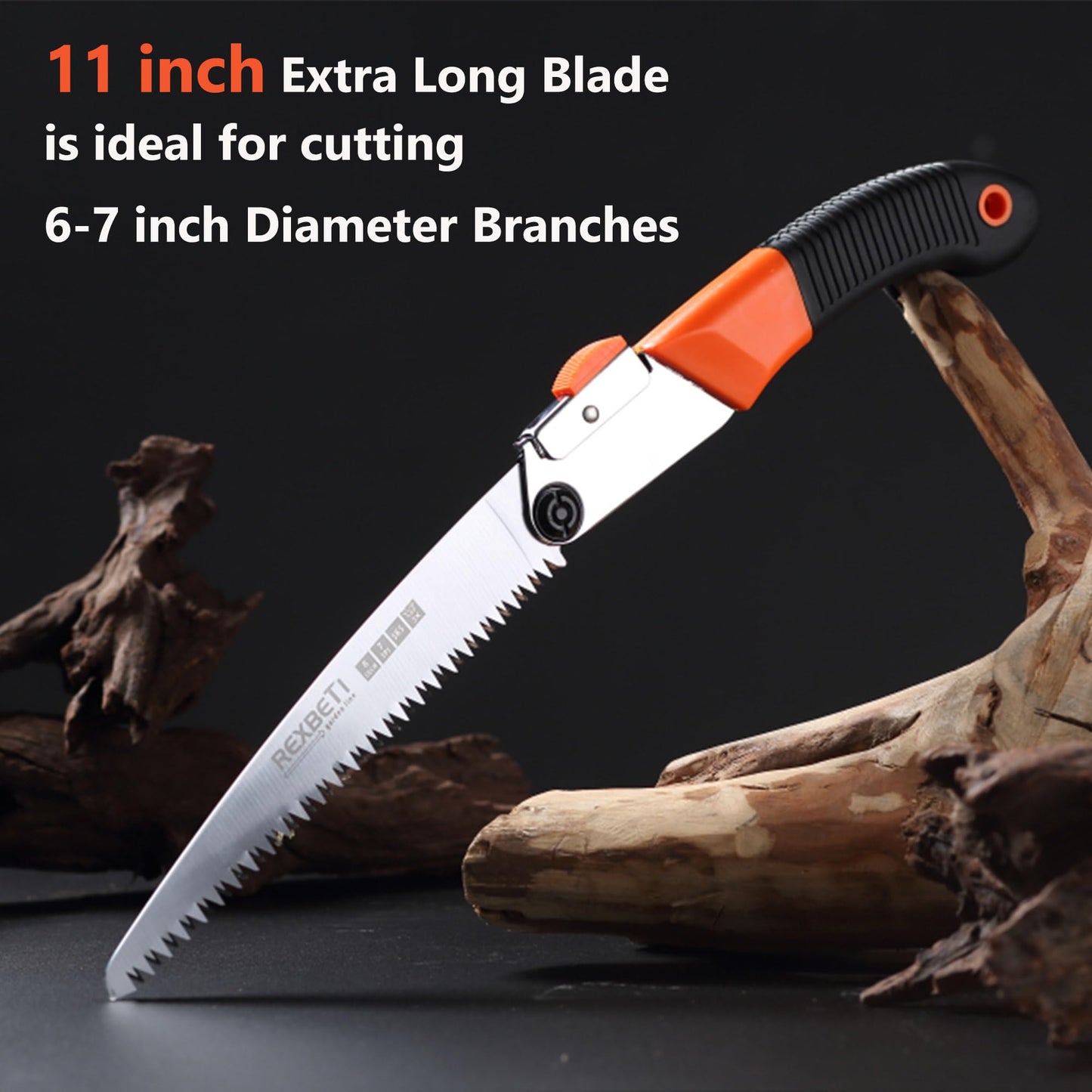 REXBETI Folding Saw, Extra Long 14 Inch Blade Backpacking Saws for Hiking Camping, Dry Wood Trimming Pruning Saw With 4 Cutting Angle Hard Teeth, Large Garden Saws with SK-5 Steel