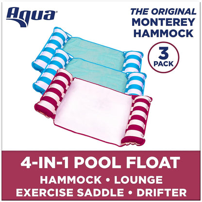 Aqua 4-in-1 Monterey Hammock Pool Float & Water Hammocks – 2-3-4 Multipacks – Multiple Colors/Styles – for Adults and Kids Floating
