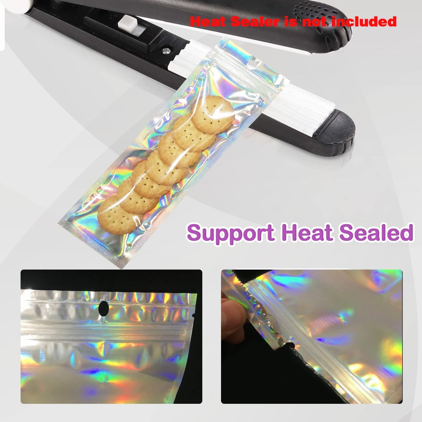 Smell Proof Bags & Resealable Foil Pouch Mylar Sample Bag Great for Party Favor Food Storage (Holographic Color) (50pcs-6x9 inch)