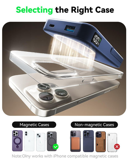 Magnetic Portable Charger,10000mAh Wireless Magnetic Power Bank with Stand for MagSafe Charger,LED Display Magnetic Battery Pack,Compatible with iPhone 16/15/14/13/12 All Series–Dark Blue