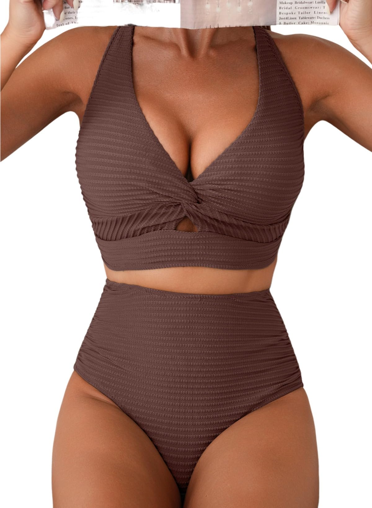Herseas Womens Textured Bikini Sets 2 Piece Twist Front Top Sexy Swimsuits
