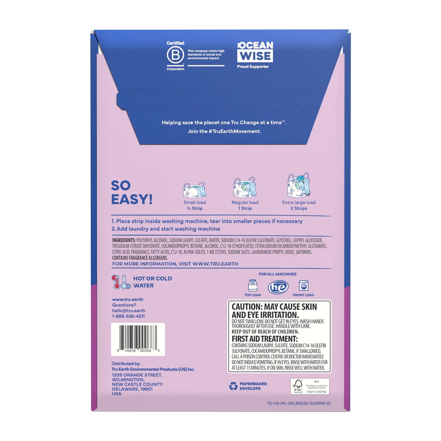 Tru Earth Compact Dry Laundry Detergent - Up to 128 Loads (64 Sheets) - Paraben-Free - Original Eco-Strip Liquidless Detergent, Travel - Fresh Linen | Packaging May Vary