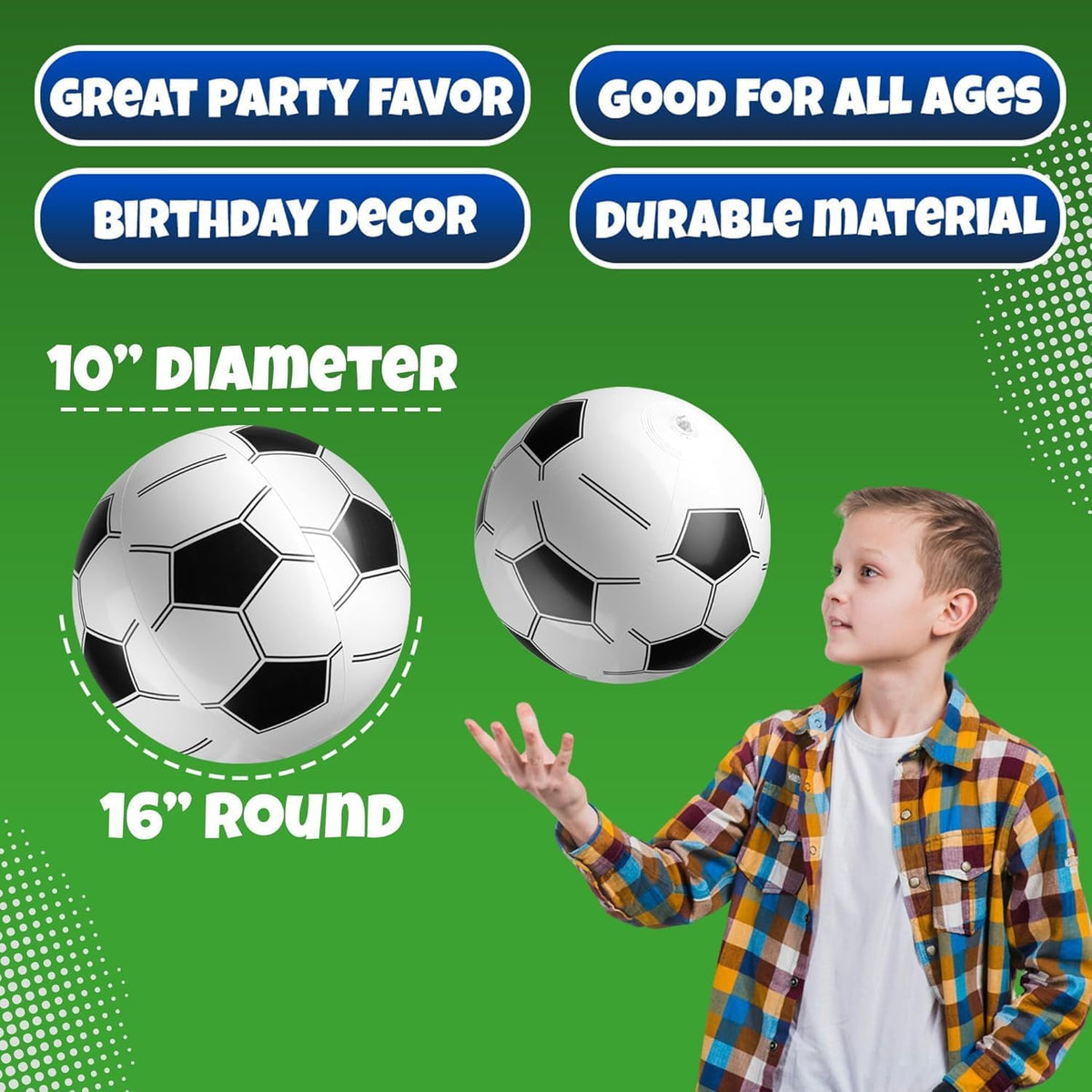 12-Pack Inflatable Soccer Balls 16-inch, Soccer Party Beach Balls Bulk